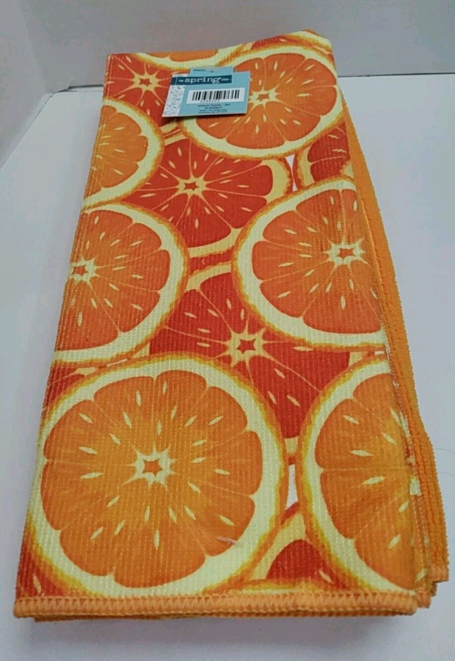 Set Of 5 Orange Fruit & Orange Dish Towel Set 2 Orange Fruit 3 Orange 15 X 26